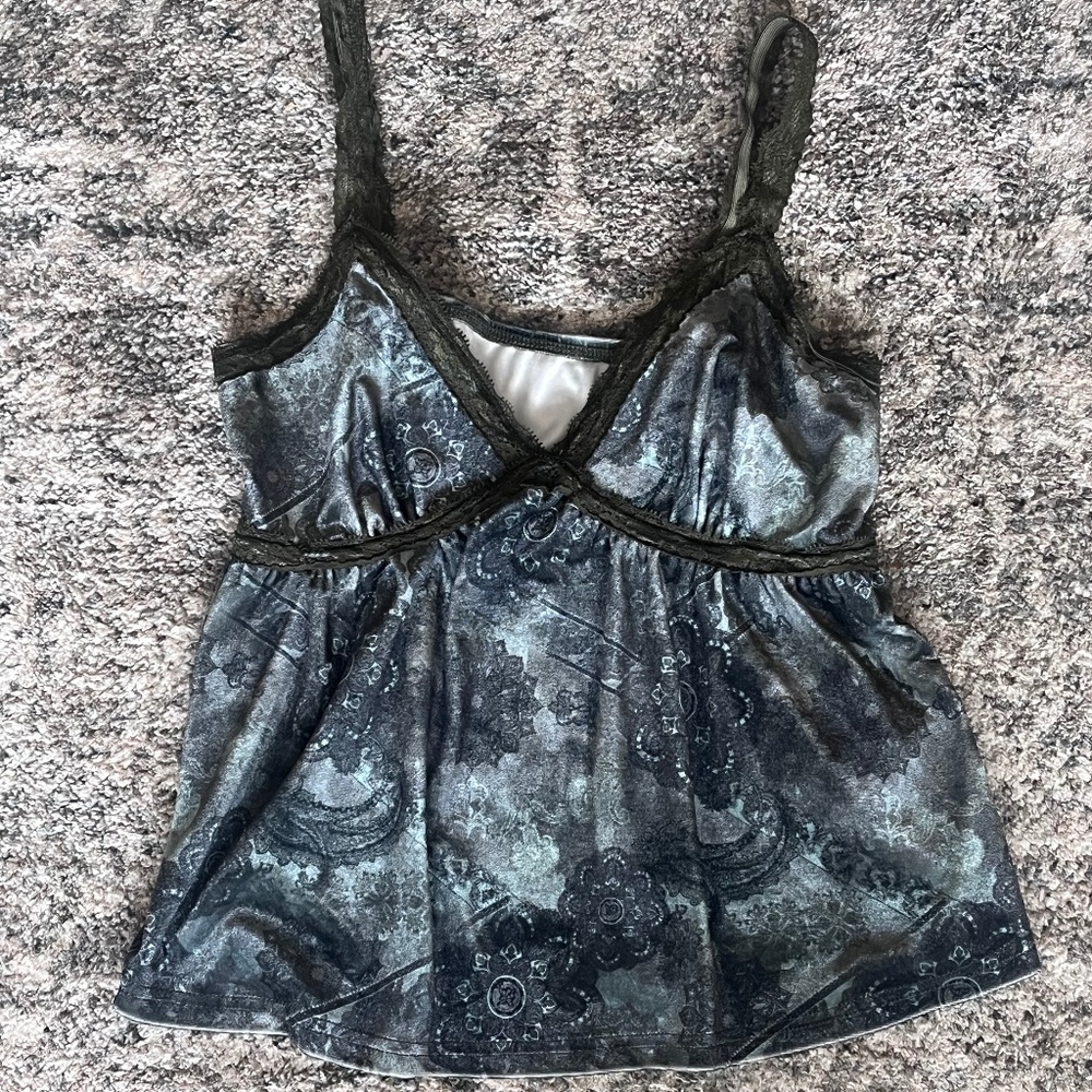 Women's Green Floral Lace-Trim Cami